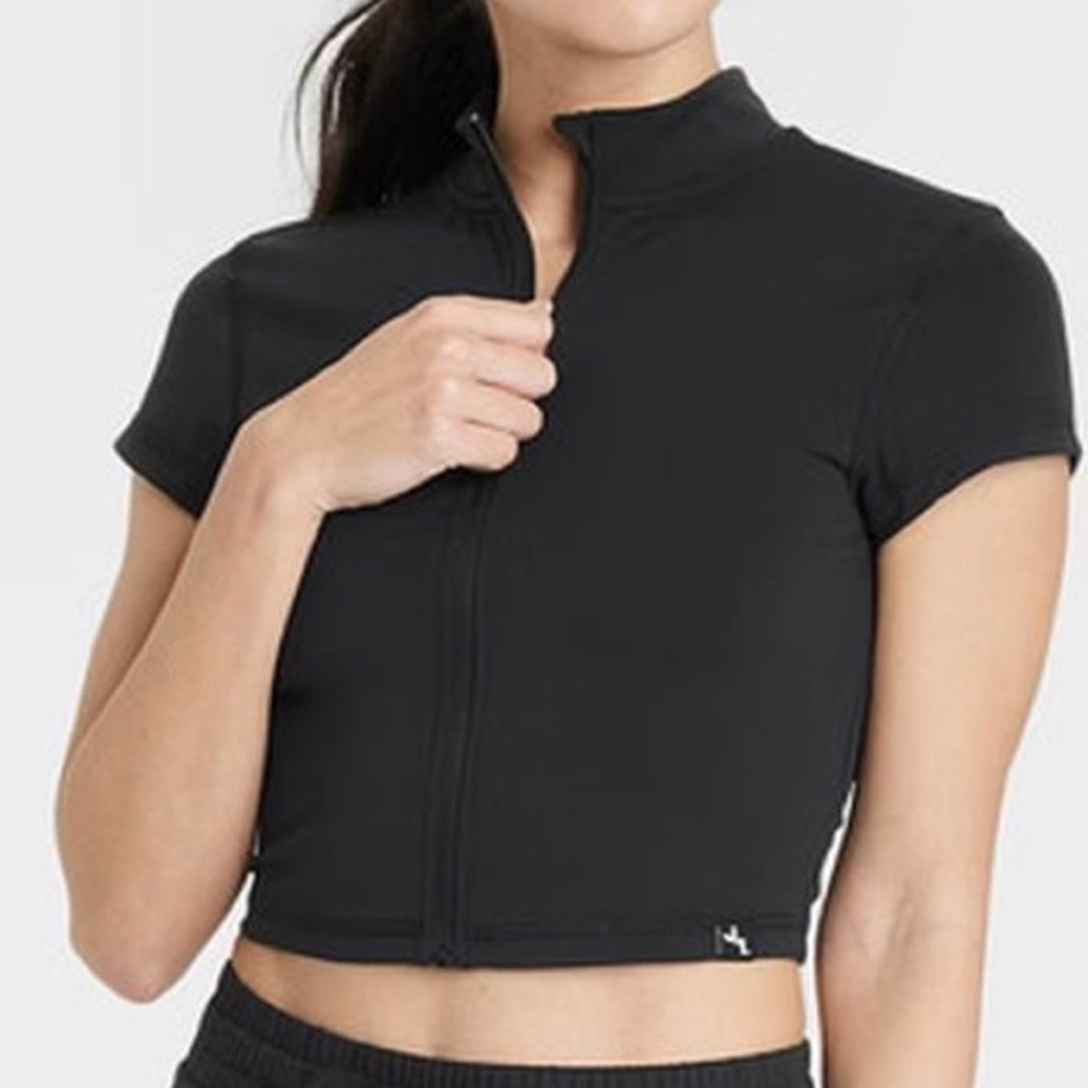 JoyLab Black Zip Front Cropped Athletic Top Workout Size L